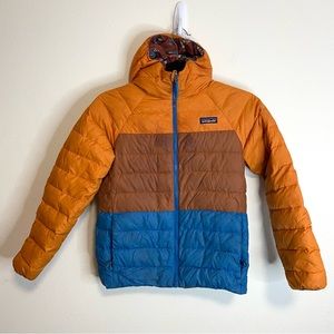 Patagonia Boys Kids Reversible Down Coat Puffer Orange Blue Size M